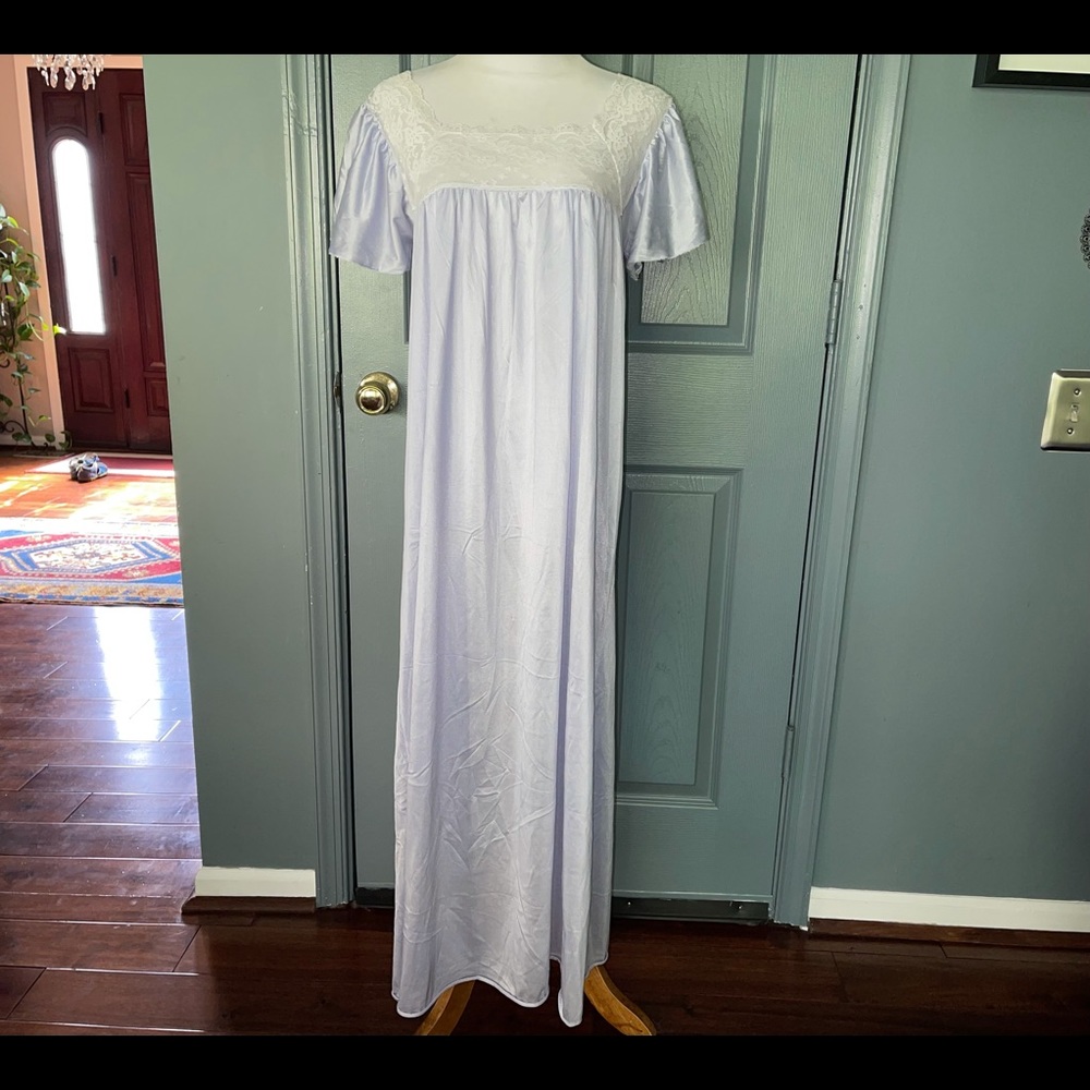 ELANA VINTAGE BELL SLEEVE BLUE LONG NIGHTGOWN.